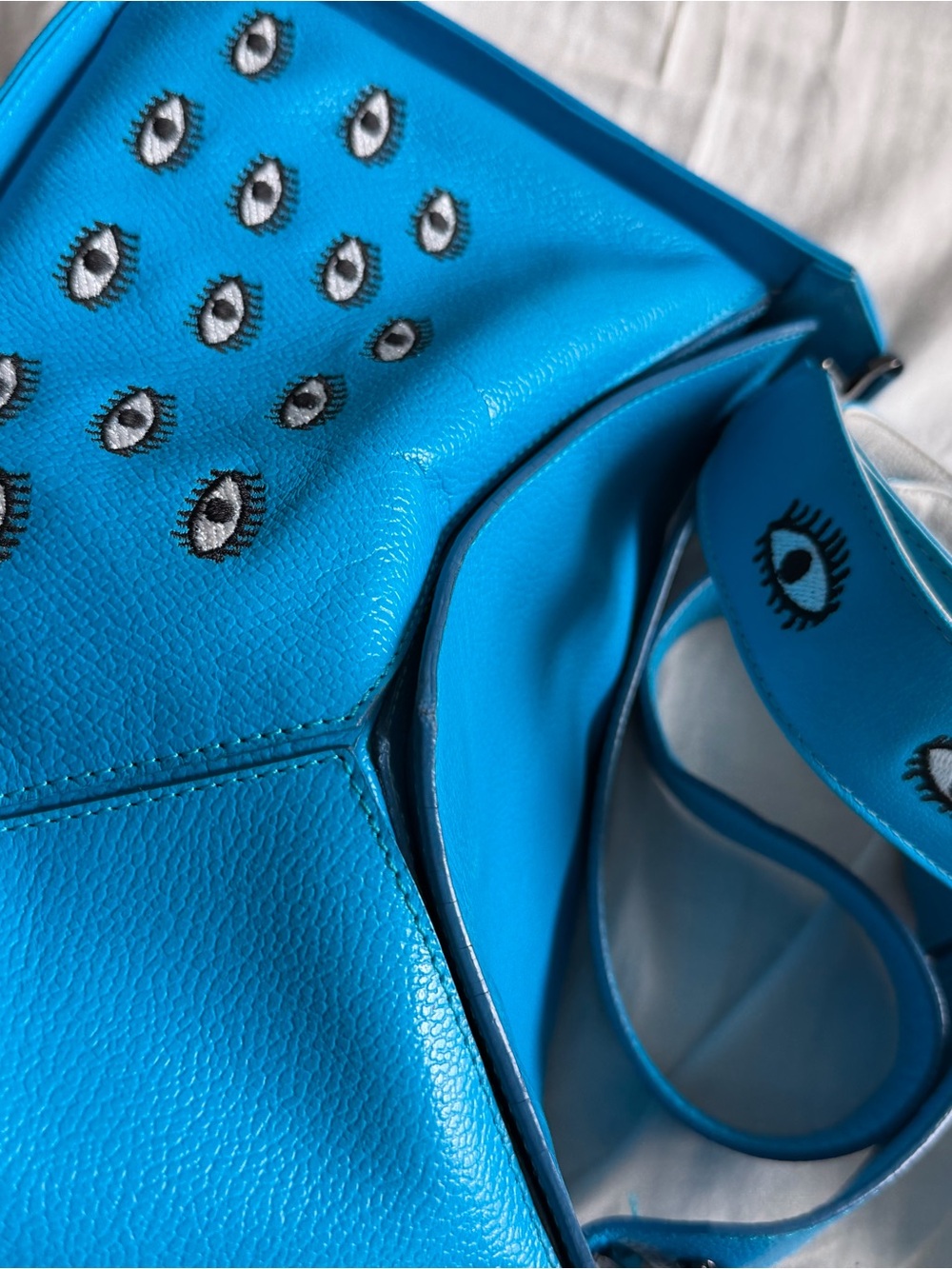 Blue Houston Eye-Embellished Leather Shoulder Bag Min & Mon with extra strap - Picture 5 of 8